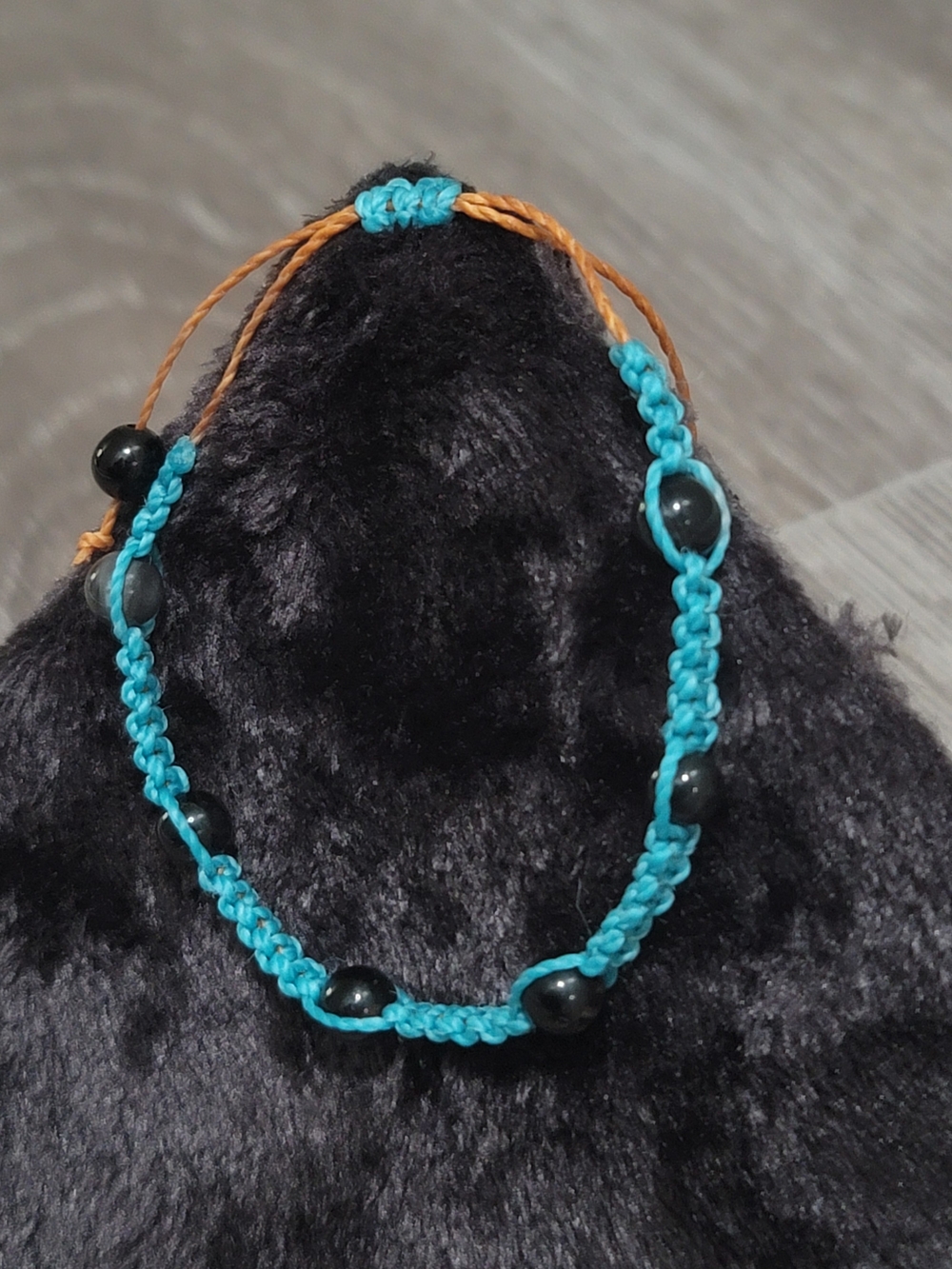 Handmade Turquoise Macramé Bracelet with Black Beads
